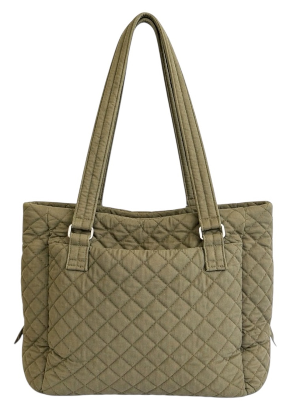 Vera Bradley Green Quilted Tote Bag Shoulder Satchel Diamond Stitching Pattern